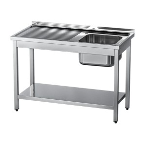 Zlew nierdzewny 1-kom.(P), z półką 1200x700x850 mm skręcany