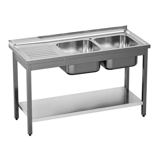 Zlew nierdzewny 2-kom. (P) z półką 1400x600x850 mm skręcany