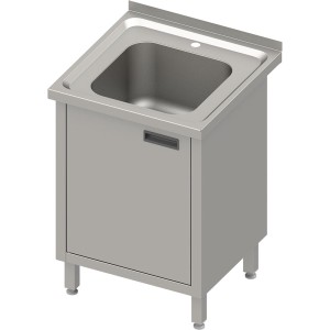 Zlew nierdzewny zabudowany, drzwi skrzydłowe 600x600x850 mm, blat tłoczony