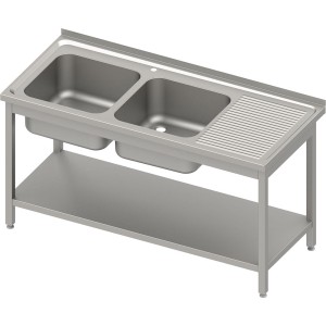 Stół ze zlewem 2-kom.(L),z półką 1400x700x850 mm skręcany, blat tłoczony