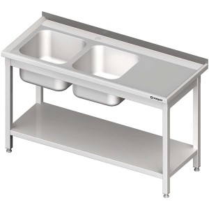 Stół ze zlewem 2-kom.(L),z półką 1500x600x850 mm spawany