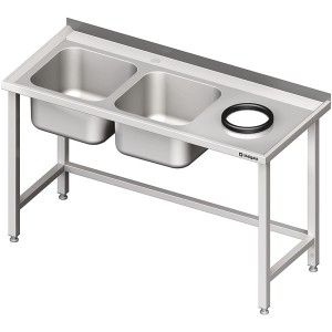 Stół przyścienny ze zlewem bez półki z otworem 1500x600x850 mm, 2-komory po lewej spawany