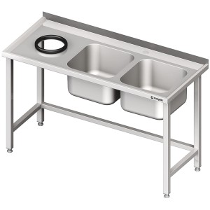 Zlew 2-komorowy bez półki z otworem na odpadki 1800x600x850 mm