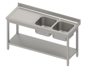 Stół ze zlewem 2-kom.(P),z półką 1700x700x850 mm spawany, blat tłoczony,rant puszkowy 100x15x10