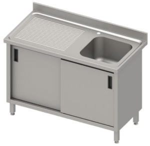 Stół ze zlewem 1-kom.(P),drzwi suwane 1600x700x850 mm, blat tłoczony,rant puszkowy 100x15x10