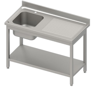 Stół ze zlewem 1-kom.(L),z półką 800x600x850 mm skręcany, blat tłoczony,rant puszkowy 100x15x10