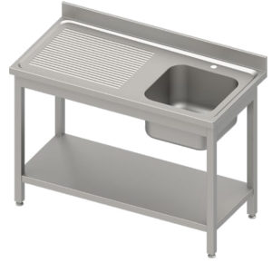 Stół ze zlewem 1-kom.(P),z półką 1200x700x850 mm skręcany, blat tłoczony,rant puszkowy 100x15x10