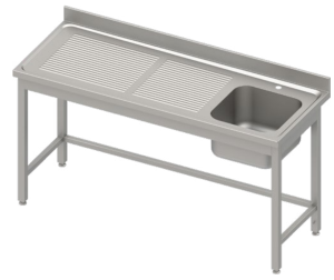 Stół ze zlewem 1-kom.(P),bez półki 1500x600x850 mm, blat tłoczony,rant puszkowy 100x15x10