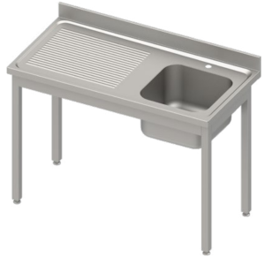 Stół ze zlewem 1-kom.(P),bez półki 1300x600x850 mm skręcany, blat tłoczony,rant puszkowy 100x15x10