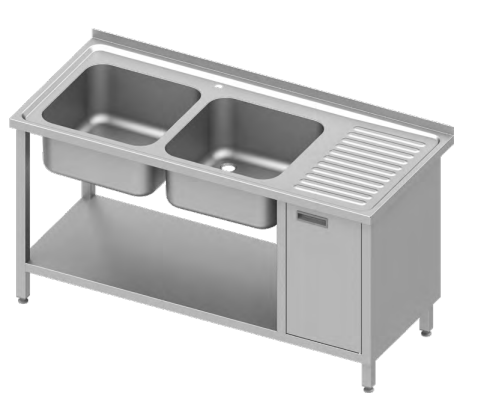 Stół nierdzewny ze zlewem dwukomorowym i szafką 1800x700x850 mm 