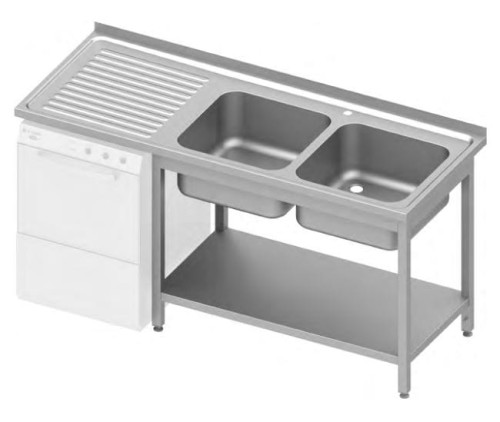 Zlew dwukomorowy nierdzewny z miejscem na zmywarkę 1600x700x900 mm 