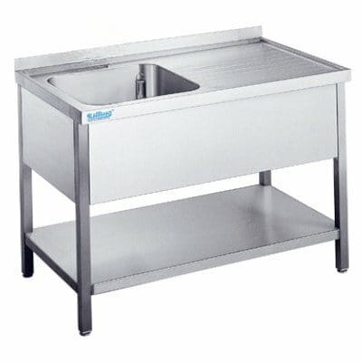 Zlew nierdzewny jednokomorowy (L) z półką 1200x700x850(900) mm | Rilling AST0712C1LTZ