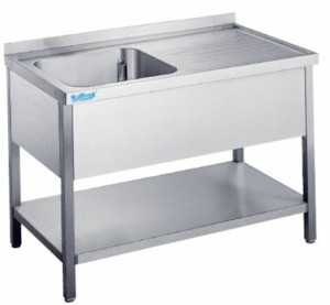 Zlew 1-komorowy (L) ze stali nierdzewnej półką 1200x600x850(900) mm