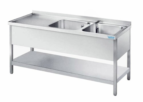 Zlew nierdzewny 2-komorowy (P) z półką 1900x700x850(900) mm | Rilling AST0719C2RTZ