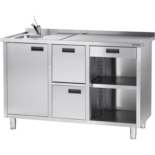 Stół nierdzewny pod ekspres do kawy z ociekaczem i umywalką