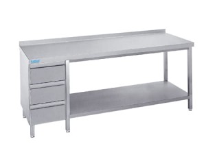 Stół do pracy z półką i blokiem trzech szuflad 2000x600x850(900) mm | Rilling ATZ0620CS3L0